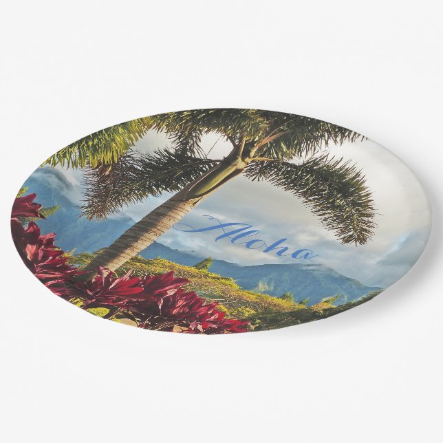 ALOHA/TROPISCHE SCENERY PAPIER TELLER (Schrägansicht)
