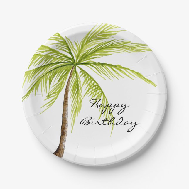 Aloha tropischer Palme-Strand-alles Gute zum Pappteller (Vorderseite)