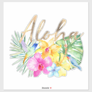 Aloha tropisches Blätter mit Blumen Aufkleber
