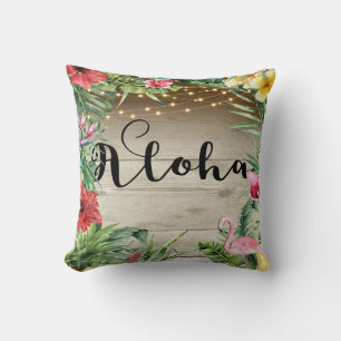 Aloha Tropisches Holz Blumig Blätter & Licht Chic Kissen