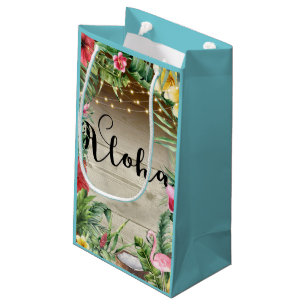Aloha Tropisches Holz Blumig Blätter & Lichter Lua Kleine Geschenktüte