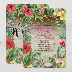 Aloha Tropisches Holz Florale Blätter & Lichter Br Einladung