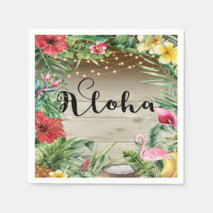 Aloha Tropisches Holz Florale Blätter und Lichter Serviette