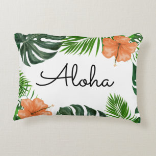 Aloha Tropisches Leaf und Hibiskus-Kissen Dekokissen