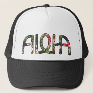 Aloha tropisches Schwarzes Truckerkappe