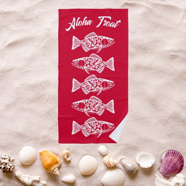 Aloha Trout-Blue Hawaiian Cherry Red Strandtuch (Aloha Trout Fisherman Trend Hawaiian Fish Beach Summer Beach Towel Cherry Red)