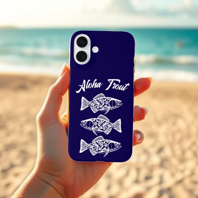 Aloha Trout-Blue Hawaiian iPhone 16 Plus Hülle (Aloha Trout Fisherman Trend Hawaiian Fish Beach Summer phone case dark blue)