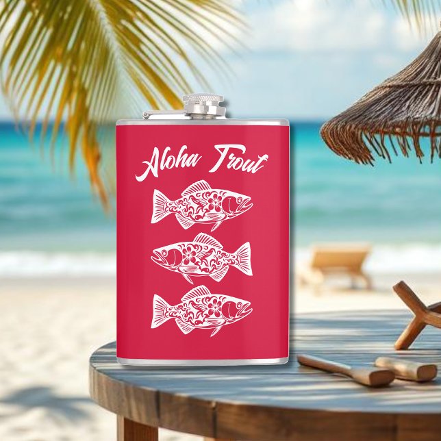 Aloha Trout-Hawaiian Cherry Red Flachmann (Aloha Trout Fisherman Trend Hawaiian Fish Beach Summer Flask Cherry Red)