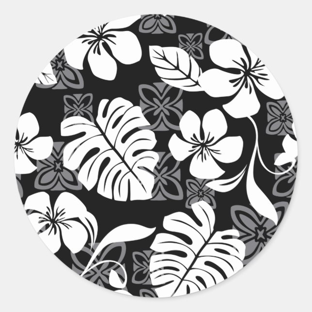 ALOHA VENDREDI (NOIR) STICKER ROND CLASSIQUE (Devant)