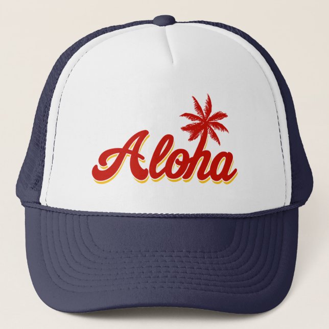 Aloha Vintage Palme Hawaiis Truckerkappe (Vorderseite)