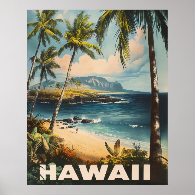 Aloha wartet auf einen Vintagen Hawaii Poster (Vorne)