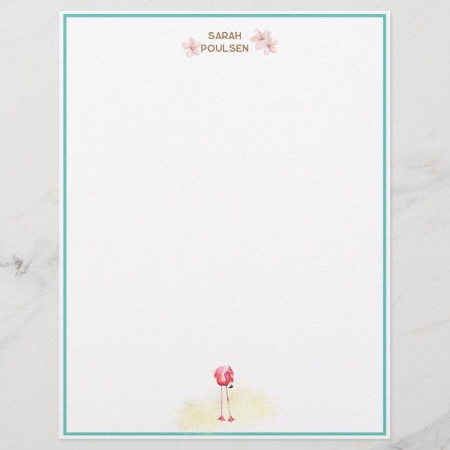 Aloha Watercolor Flamingo Plumeria Briefbogen (Vorderseite)