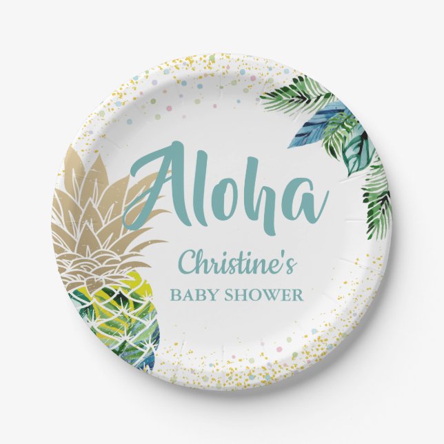 Aloha Watercolor Tropical Pineapier Teller (Vorderseite)