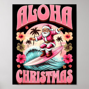 Aloha Weihnachten Santa Claus Surfen Hawaiian Mele Poster