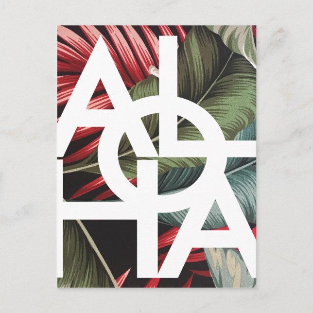 Aloha White Square Red Palm Postkarte (Vorderseite)