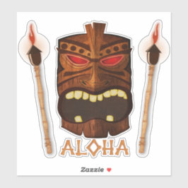 Aloha Wooden Tiki Torches Hawaiian Tropical Summer Aufkleber