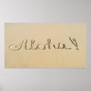 Aloha Wortzeichen auf dem Strand Sand Poster