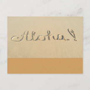 Aloha Wortzeichen auf dem Strand Sand Postkarte