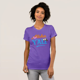 Aloha Y'all Hawaii Texas Lustiges Lila Grafik T-Shirt