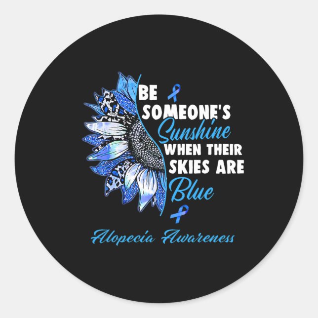 Alopecia Awareness Blue Ribbon Sonnenblume Runder Aufkleber (Vorderseite)