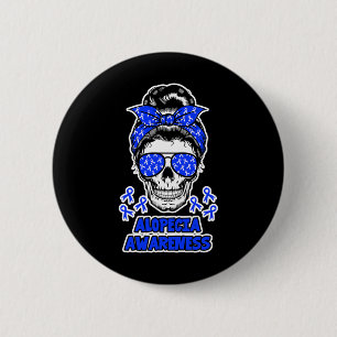 Alopecia Awareness Messy Bun Skull Blue Ribbon für Button