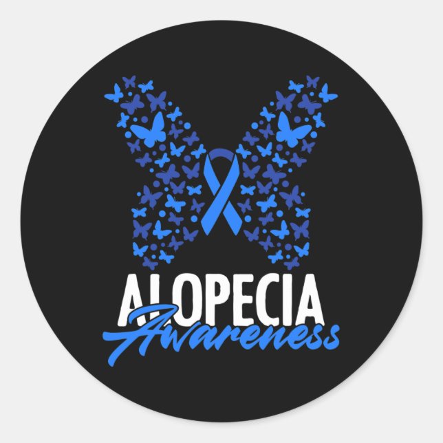 Alopezie Awareness Blue Ribbon Butterfly Alopezie Runder Aufkleber (Vorderseite)