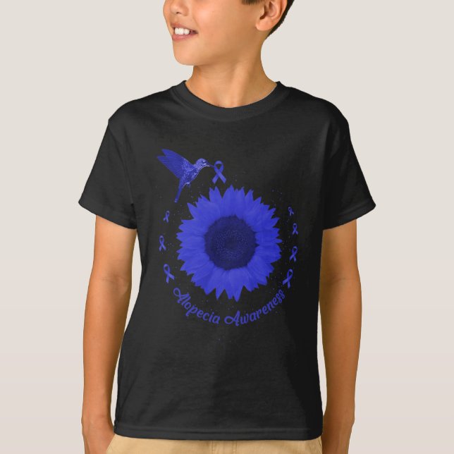 Alopezie Bewusstsein Dunkle blaue Ribbon Haarausfa T-Shirt (Vorderseite)