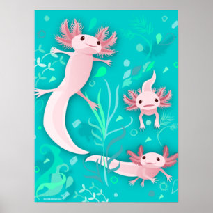 Alotta Axolots rose sur une affiche Turquoise