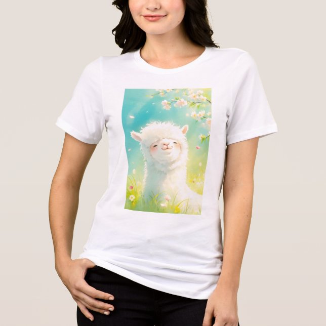 Alpaca Basking in den Blumen Tri-Blend Shirt (Vorderseite)