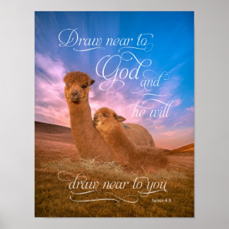 Alpaca Bible Verse Dessiner près de Dieu Poster