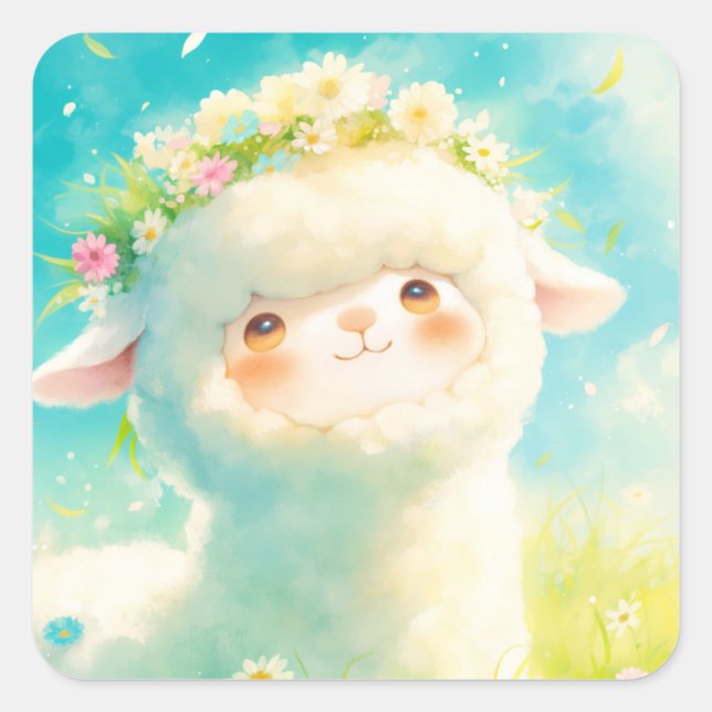 Alpaca Blume Crown Bliss Quadratischer Aufkleber (Vorderseite)