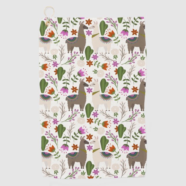 Alpaca Cactus Floral Pattern Golfhandtuch (Vorderseite)