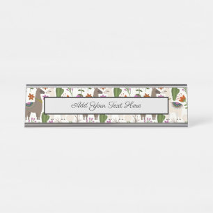 Alpaca Cactus Floral Pattern Schreibtischnamensplakette