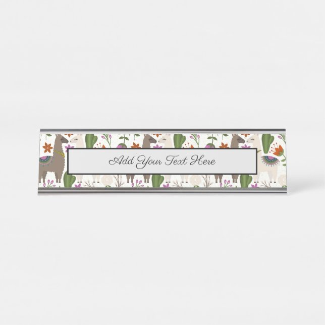 Alpaca Cactus Floral Pattern Schreibtischnamensplakette (Vorderseite )
