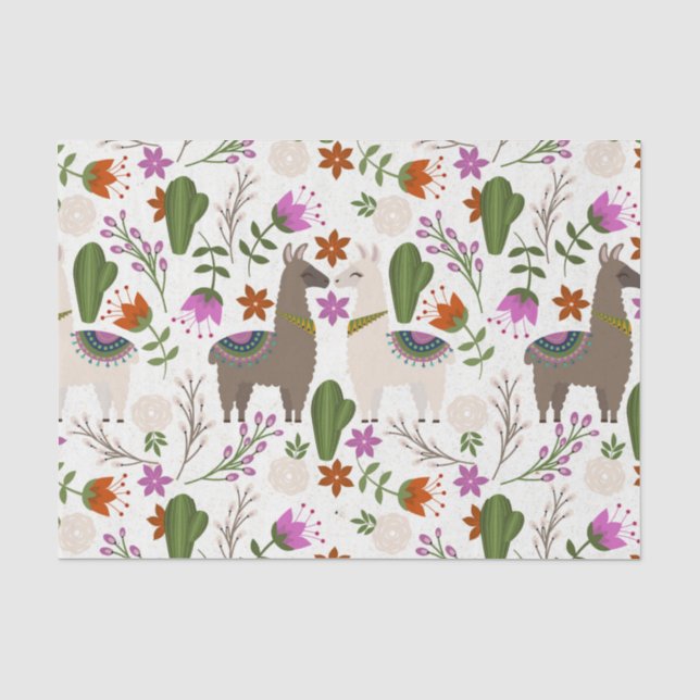 Alpaca Cactus Floral Pattern Seidenpapier (Vorderseite)
