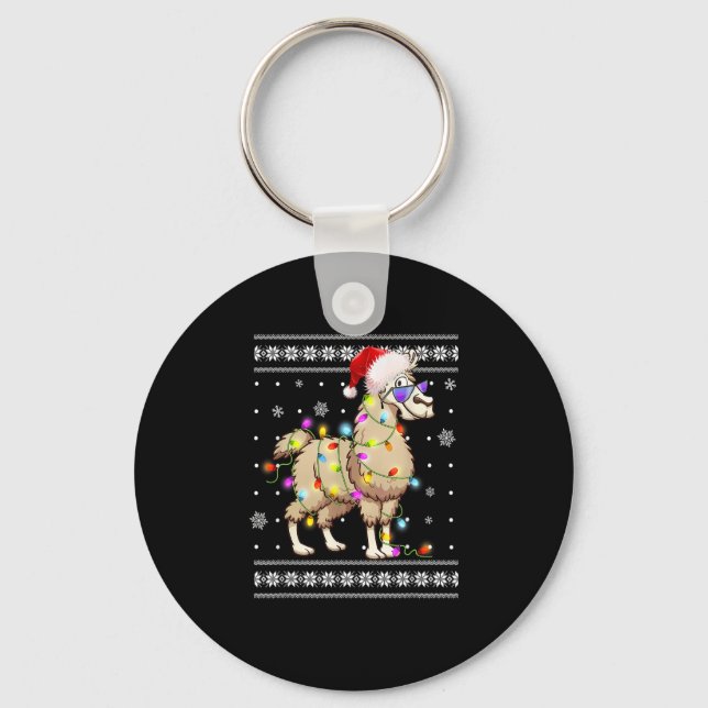 Alpaca Christmas Lights Ugly Xmas Sweater Santa Ha Schlüsselanhänger (Vorderseite)