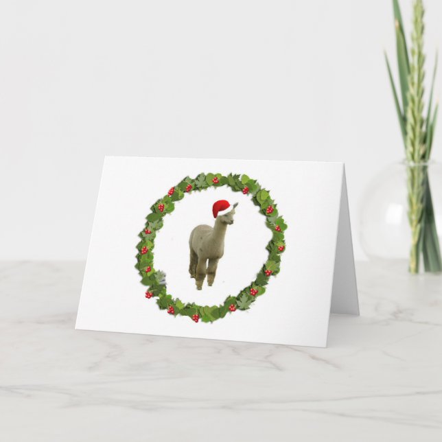 Alpaca Christmas Wreath Feiertagskarte (Vorderseite)