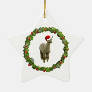 Alpaca Christmas Wreath Keramikornament