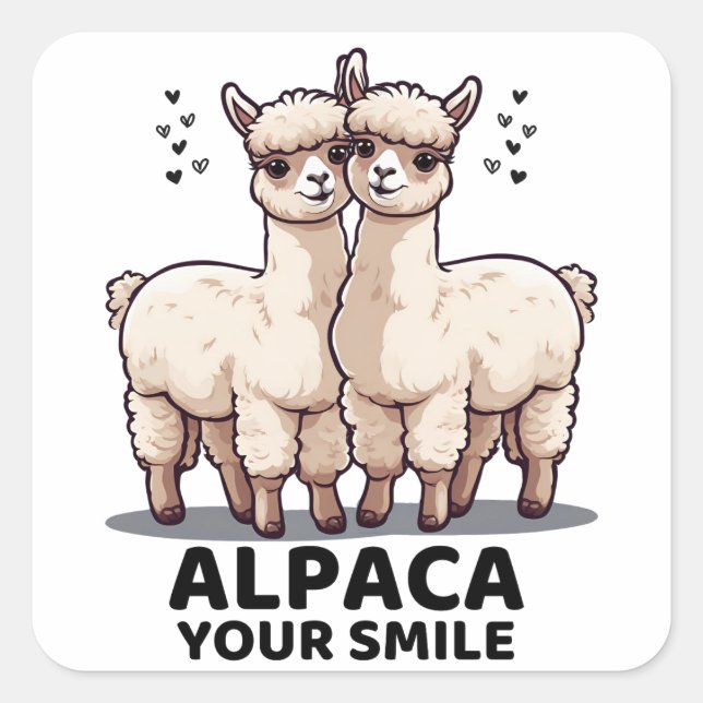 Alpaca Dein Lächeln Quadratischer Aufkleber (Vorderseite)