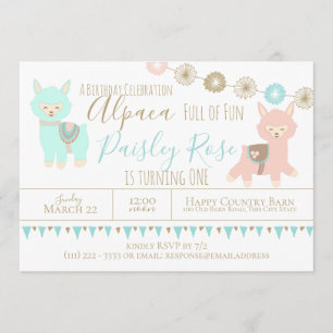 Alpaca Erster Geburtstag mit Spaß verpackt Einladung