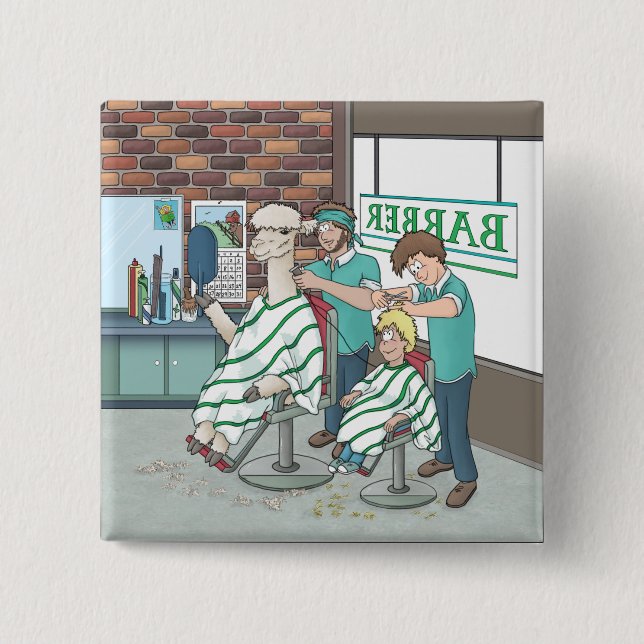 Alpaca-Haarschnitt Button (Vorderseite)