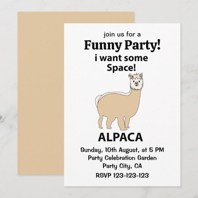 Alpaca Ich Wollte etwas Raum Funny Alpaca Einladung (Vorne/Hinten)