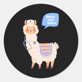 Alpaca Ihre Niedliche Llama-Wundversorgung Runder Aufkleber
