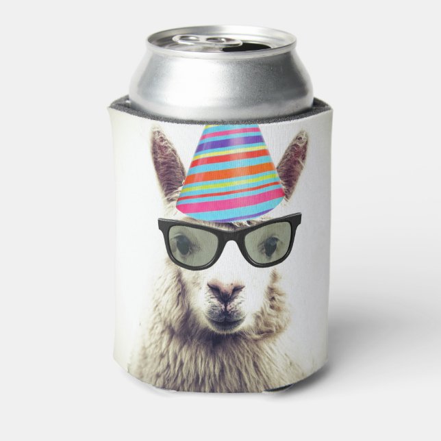 Alpaca in Brille und Party Hat Dosenkühler (Kanne Rückseite)