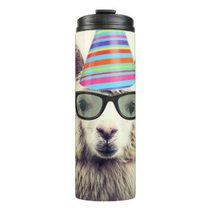 Alpaca in Brille und Party Hat Thermosbecher