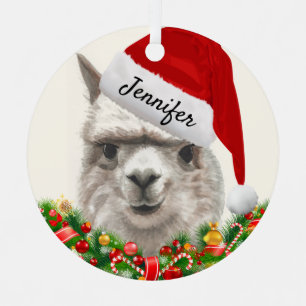 Alpaca Lächeln ADD NAME & YEAR Weihnachtslama Ornament Aus Metall