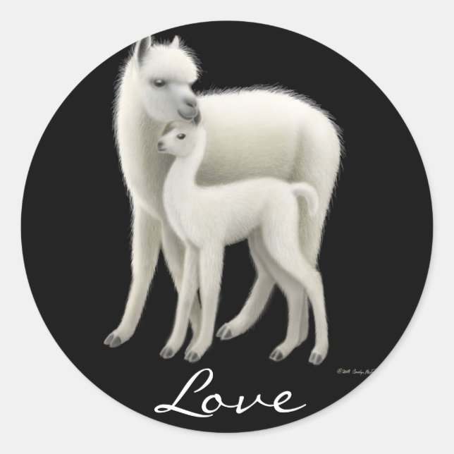 Alpaca-Liebe Runder Aufkleber (Vorderseite)