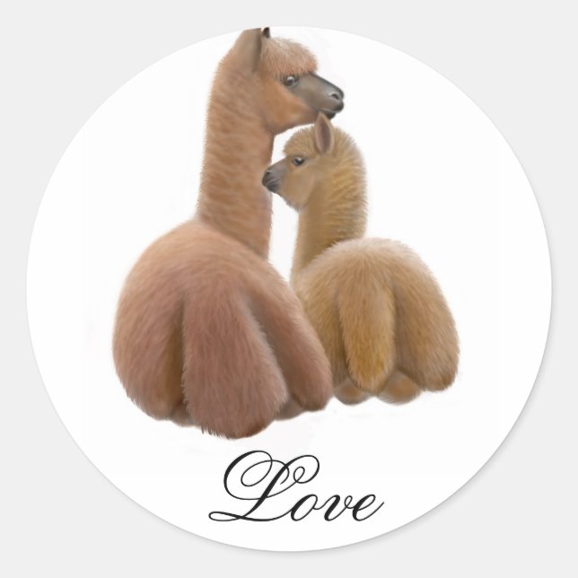 Alpaca-Liebe Runder Aufkleber (Vorderseite)