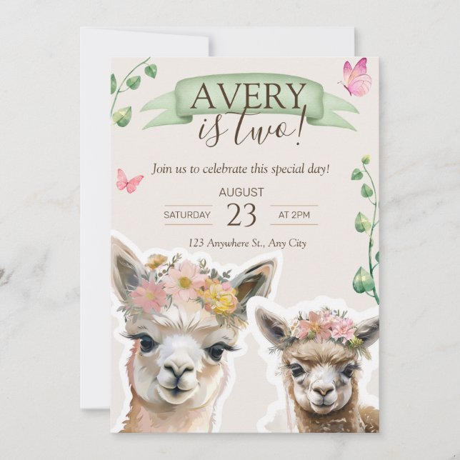 Alpaca llama Enfant Anniversaire | Invitation baby (Devant)