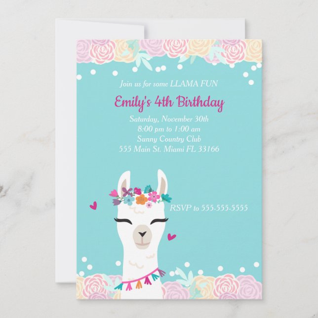 Alpaca Llama Face Kindergeburtstag Einladung (Vorderseite)
